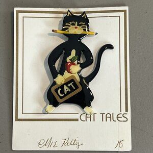 Cat Tales by Leslie Bell Cat Pin Brooch Teacher Theme "Miz Kitty"